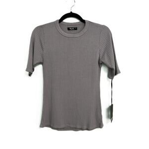 NWT Michael Lauren Gray Ribbed Short Sleeve Crew Fitted Top-size XS